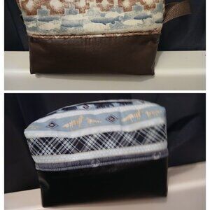 New Western Zippy Cosmetics Toiletries Travel Bags 4x6x8" Faux Leather & Fabric